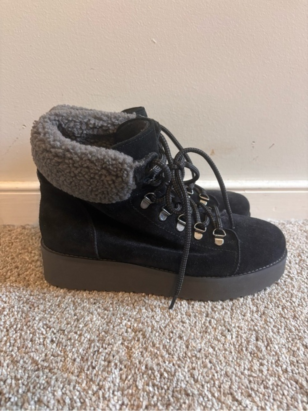 Sam Edelman Franc Black Suede Platform Hiker Ankle Boots Size 8